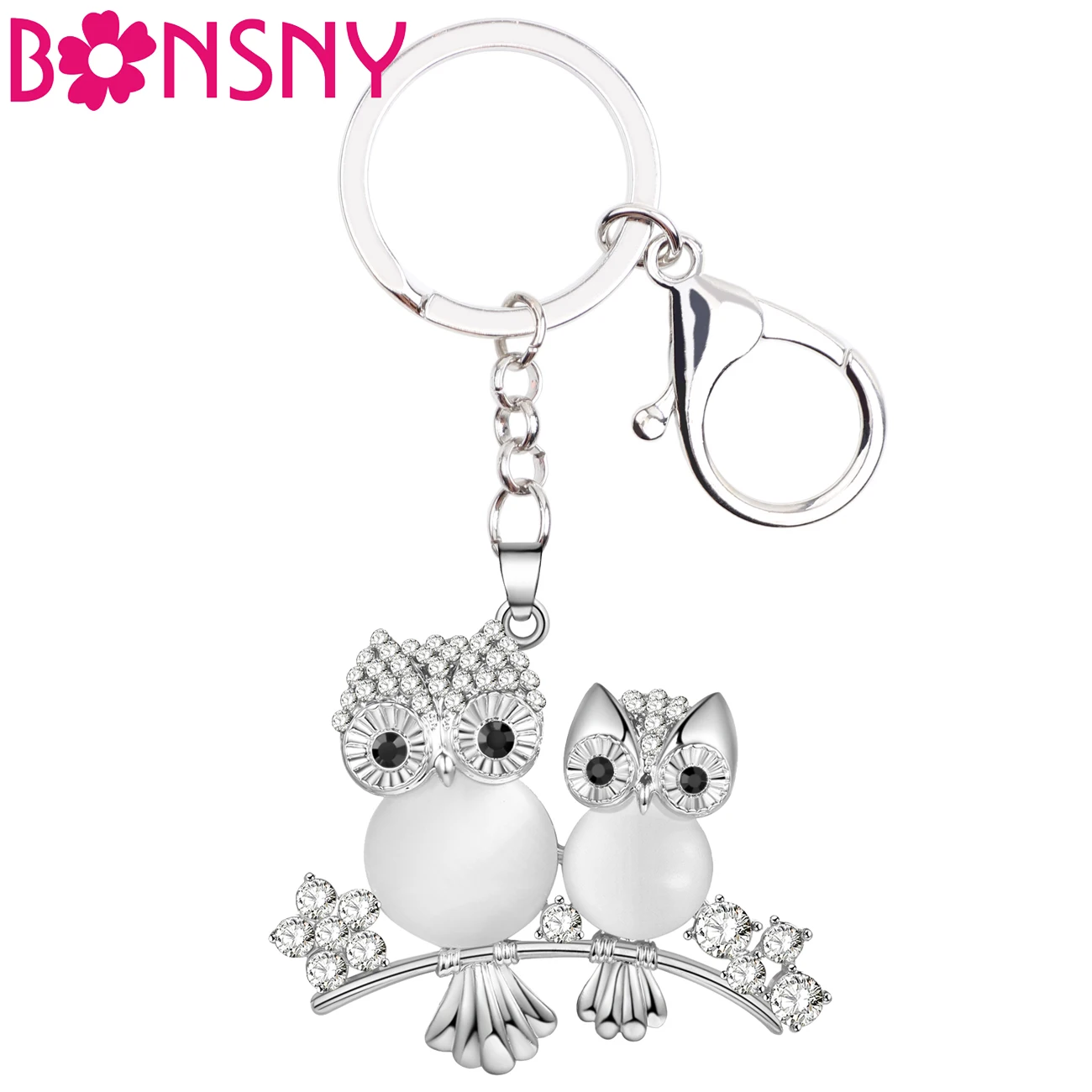 

Bonsny Rhinestone Opal Owl Key Chain Key Ring Bag Handbag Charm Alloy Keychain Accessories New Fashion Animal Jewelry For Women