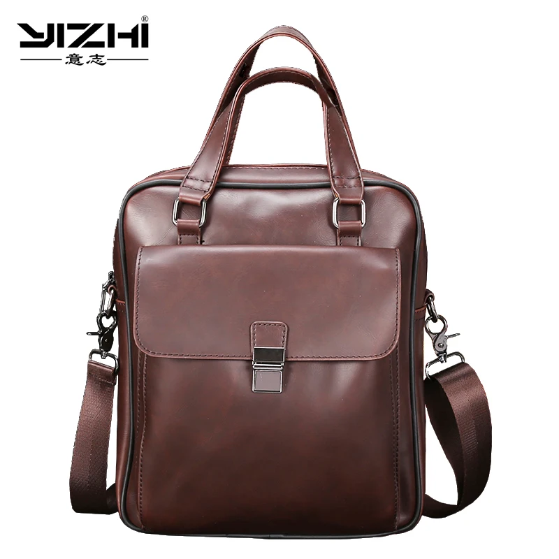 YIZHI 2018 Бизнес Для мужчин сумка для ноутбука Высокое качество PU кожаная сумка вертикальная компьютер рюкзак сумка