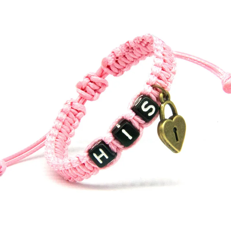 2pcs/pair Couple Bracelets Pink His And Black Hers With Key Lock Rope Chain Lovers Gift Handmade Girlfriend Gift Charm Bracelets 2pcs/pair Couple Bracelets Pink His And Black Hers With Key Lock Rope Chain Lovers Gift Handmade Girlfriend Gift Charm Bracelets