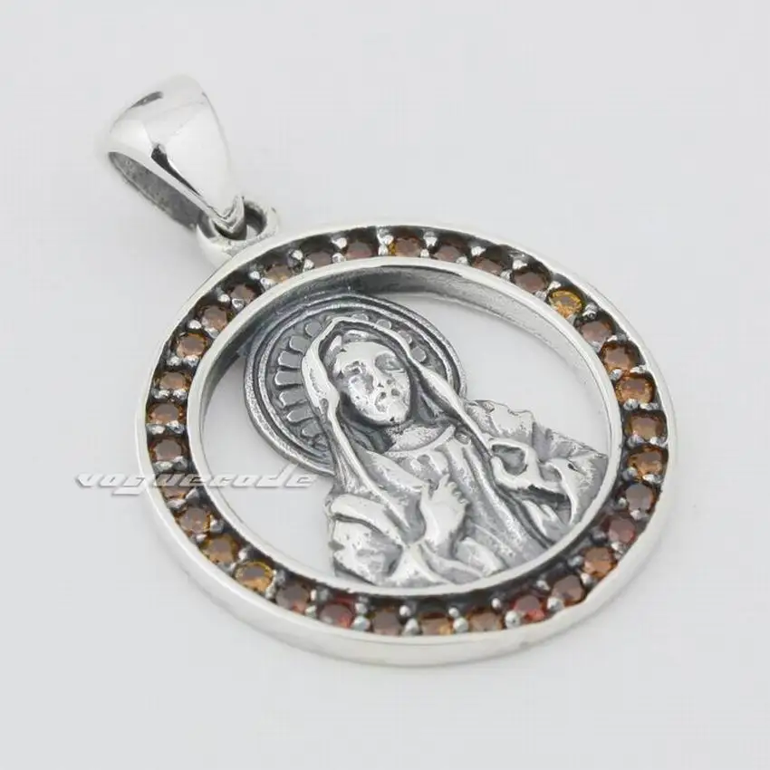 LINSION Красный CZ объемный кулон Mary JESUS 925 пробы с серебряными подвесками 8N023|virgin mary|925