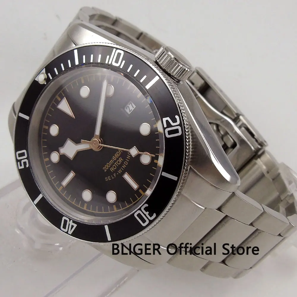

Sapphire Crystal 41MM Black Sterile Dial Alloy Bezel Luminous Marks Automatic Movement Men's Watch Link Bracelet BC95