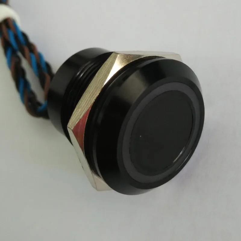 

19mm Self locking Black aluminum touch sensor piezo button switch with 12V DC BLUE ring illumination
