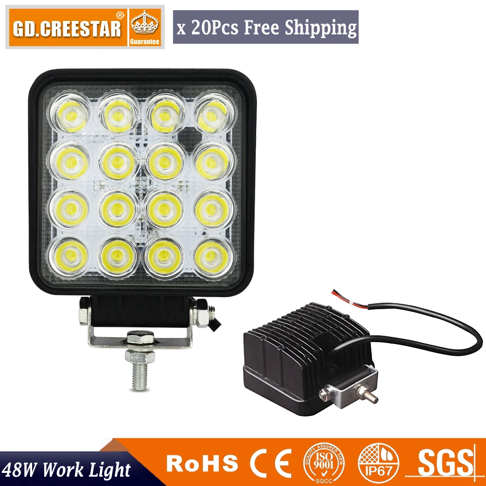 48w Led Work Lights 4" 12V Off Road Flood Spot Lights Truck 4x4 4WD UTV