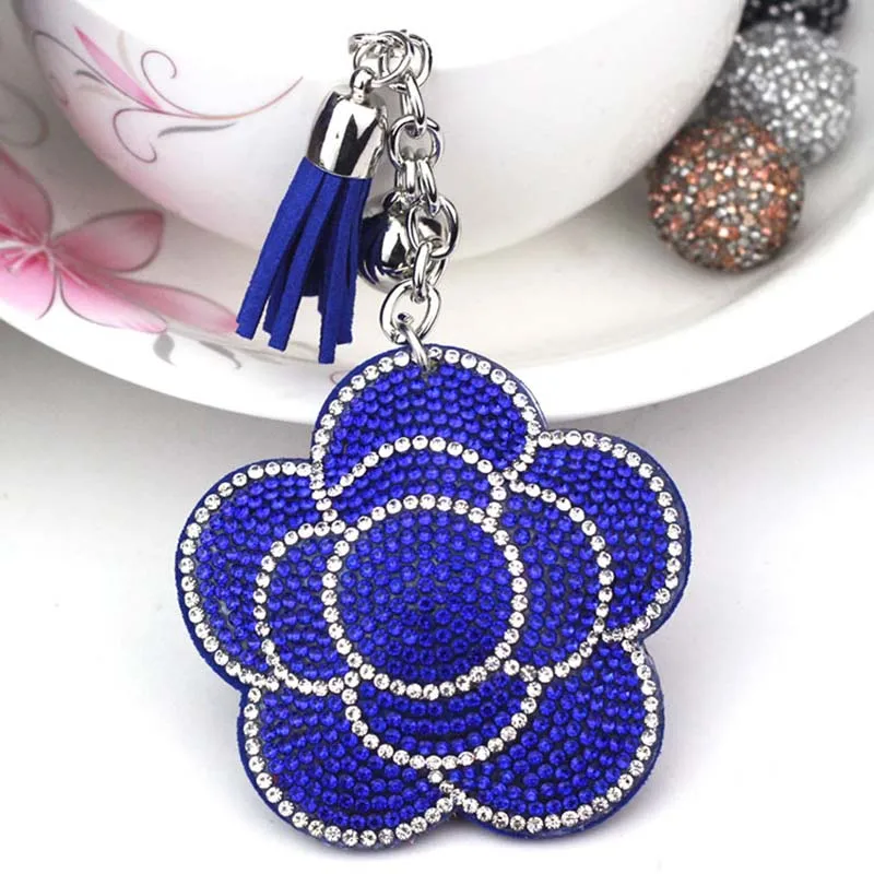 Valentine's Day Flower Keychain Tassel Leather Crystal Trinket Key Chain For Holder Purse Car Bag Pendant Handbag Ring Keychains