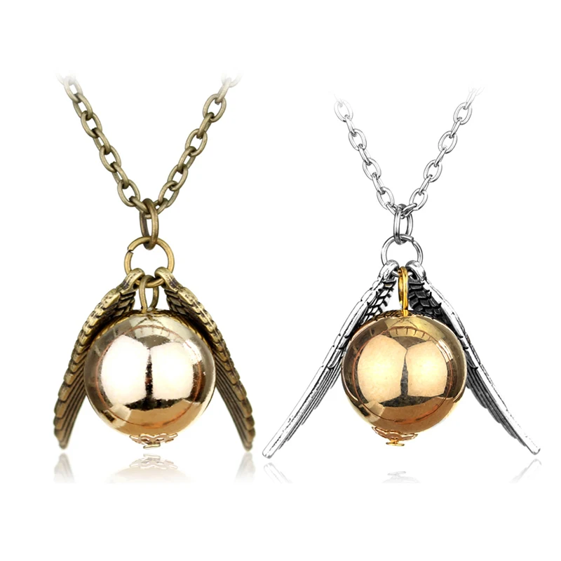 

The Golden Snitch Pendant Necklaces Fashion Long Chain Necklace Wing Pendants Angel Wing Charm Necklace Movie Women Men Jewelry