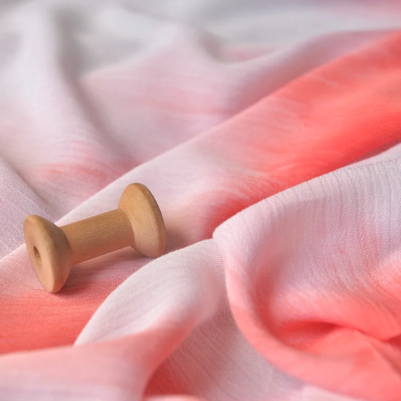 

Watermelon Red Tie Dyeing Irregular Rough Stripe Folds Viscose Zen Dresses Robe Scarf Han Garment Costumes Curtain Fabric