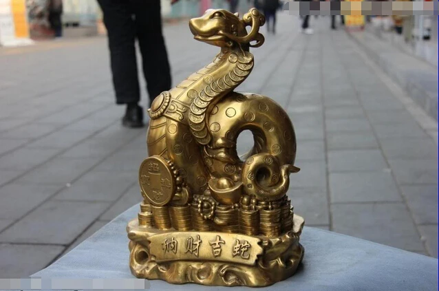 

Collectible bronze lion statue S0350 14 Chinese Brass Copper Feng Shui Coin Money Wealth Evil Zodiac snake Art Statue B0403