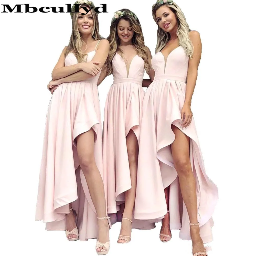 

Mbcully Pink A-line Bridesmaid Dresses 2019 Sexy Spaghetti Straps Under 100 Wholesale Price Long Maid Of Honor Vestido madrinha