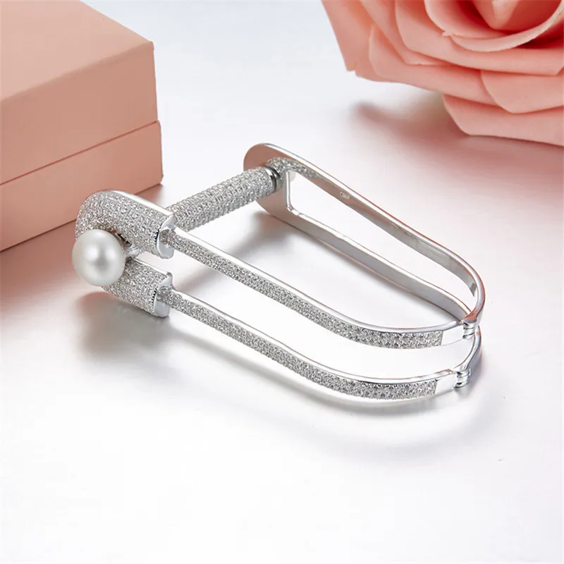 

S925 Sterling Silver Inlaid Zircon Pin Bracelet Fashion Jewelry Fits Monaco Jewelry with Women Party Gifts