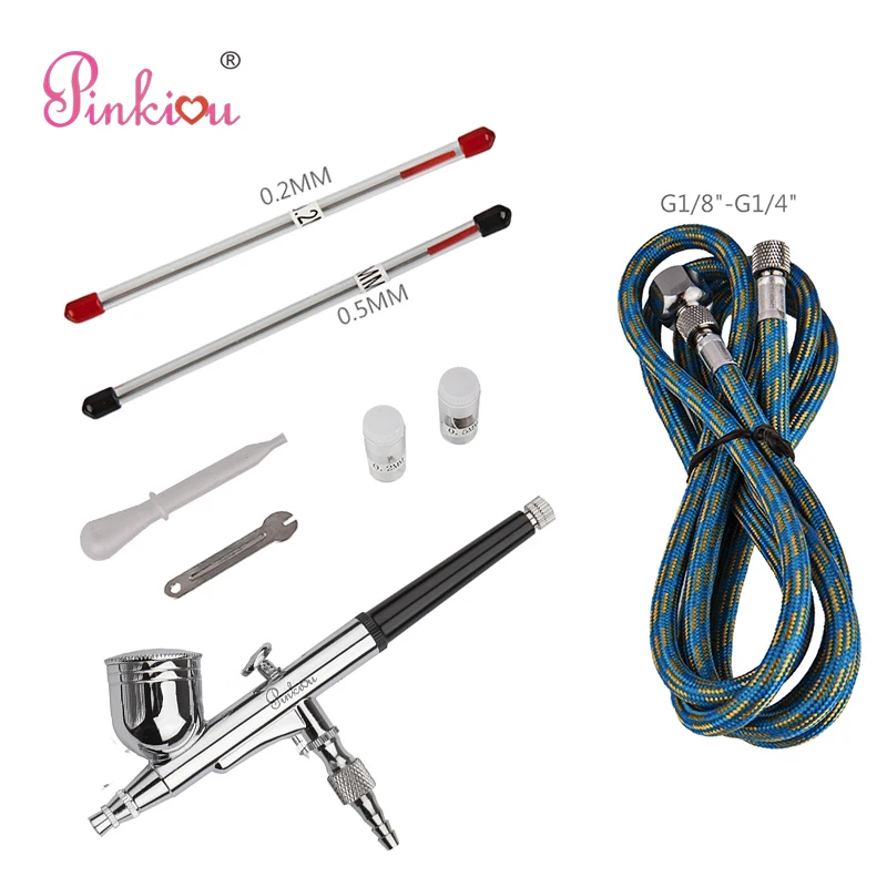 

Pinkiou Double-action Trigger Air-Tool Control Airbrush Makeup Kit 0.2/0.3/0.5mm Needle Air Brush Spray Nail Art Body Paint