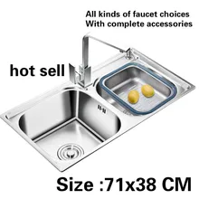 Кухонная Раковина 0,8 мм пищевой 304 Нержавеющая сталь двойной паз Горячая 71x38 см