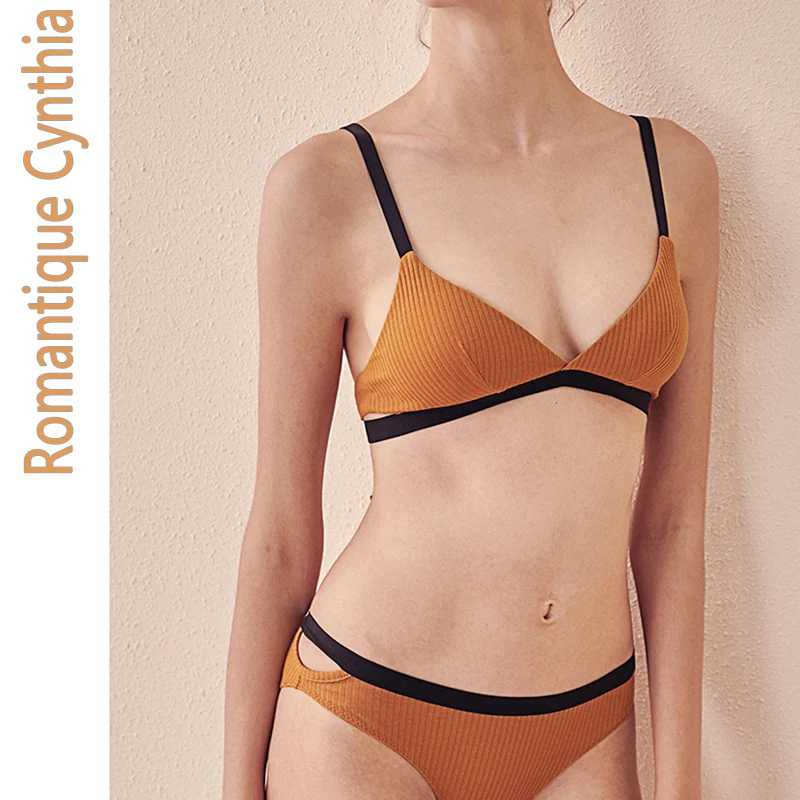 

New Sweet Triangle Bralette Set Thin Cotton Padded Push Up Ladies Brassiere Sexy Women Bra And Panties Underwear Pink S M L XL