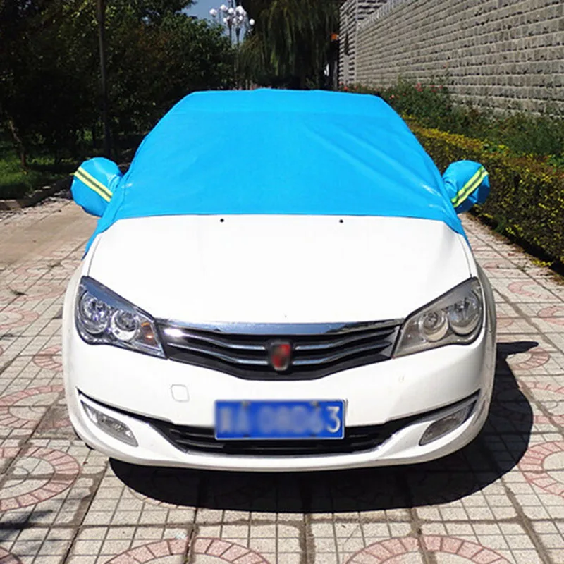 Universal Aluminum Waterproof Seamless Sunshade Anti UV Dust Rain Snow Windshiled Half Car Cover For Auto Saloon, Hatchback, SUV