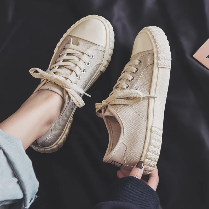 

2019 autumn new fashion simple solid color canvas shoes women trend comfortable wild basic style casual flat shoes