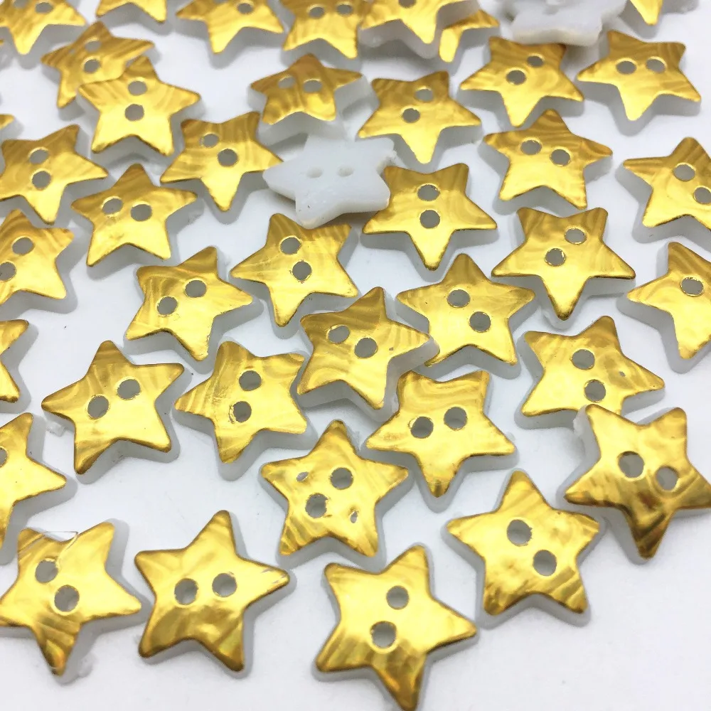 500pcs Metallic Gold Christmas Star Buttons Plastic 2 Holes Xmas Sewing