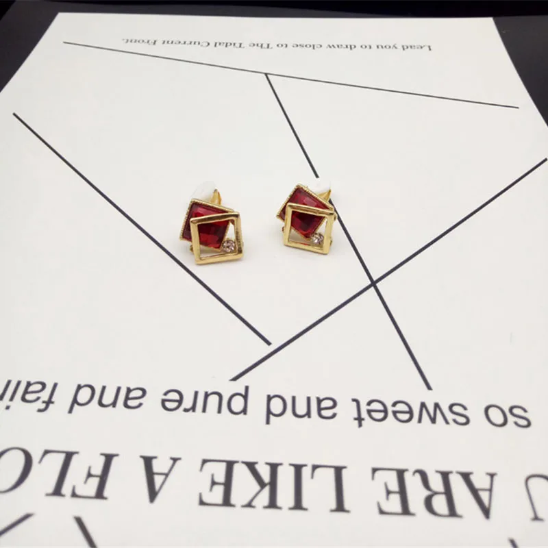 Movie star gold plated square shape imported crystal earrings  (1)