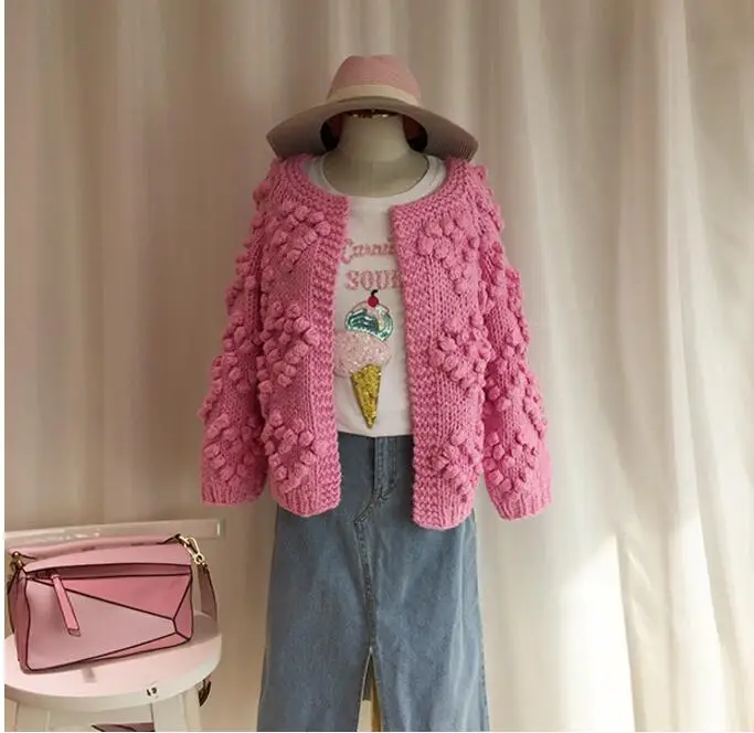 2019 Winter Pink Ball Cardigans Women Lantern Sleeve Knitted Loose Sweaters Oversized Open Stitch Ladies Outerwear Poncho Women