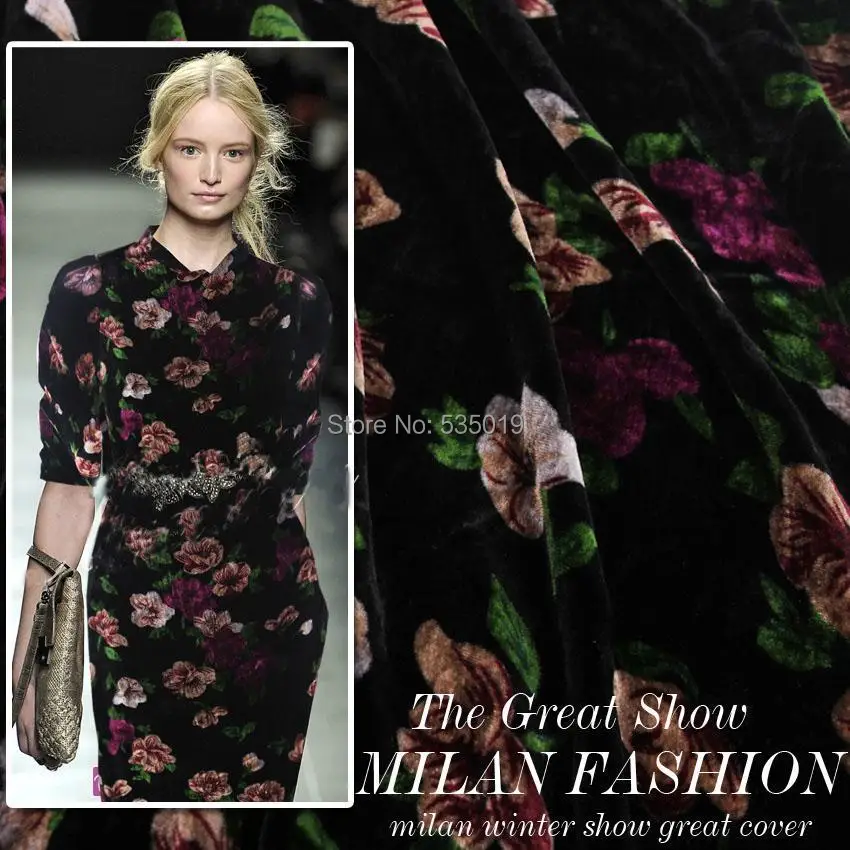 

Crazy discount black pink flowers Flocking fabric 100% real silk velvet fabric for party dress Cheongsam silk fabric
