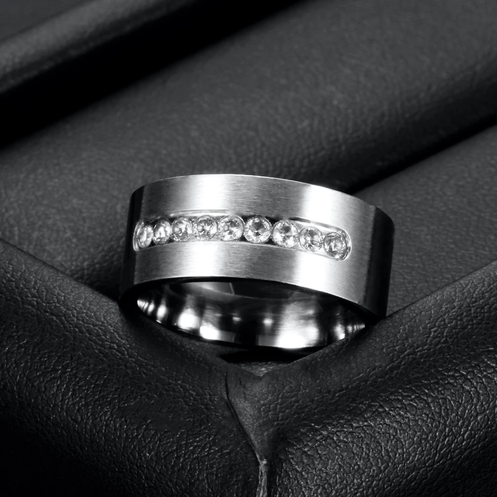 Титан Нержавеющая сталь обручальные кольца с кристалом для Для женщин трапециевидной формы из модное украшение из фианита