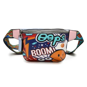 

Women Personality Belt Bags Pu Leather Graffiti Chest Handbag Fanny Pack Waist Bag With Colorful Shoulder Belt