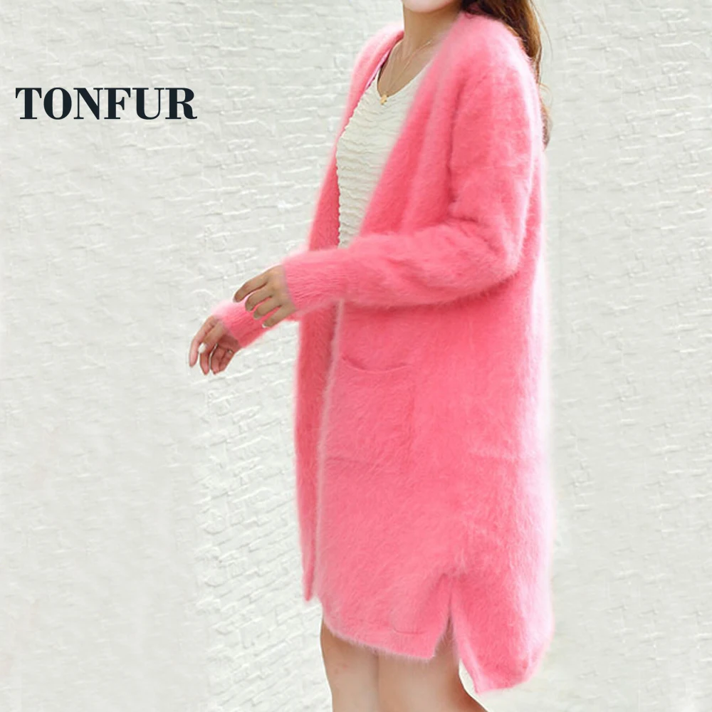 

100% Real Mink Cashmere Casual Cardigans Female Knitted Open Stitch Mink Cashmere Fur Sweater Factory OEM Wholesale Fur DFP996