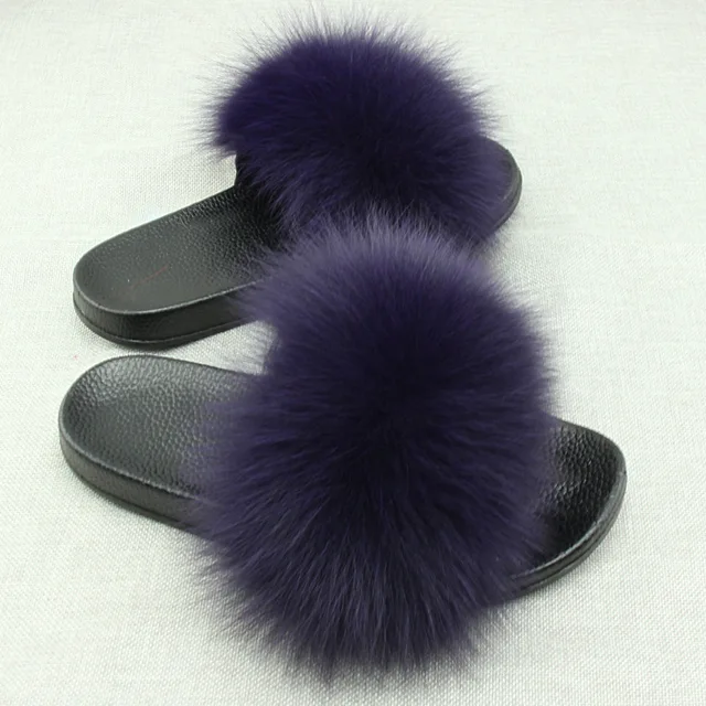 yu kube real fox fur slides plus size summer 2018 open toe fluffy