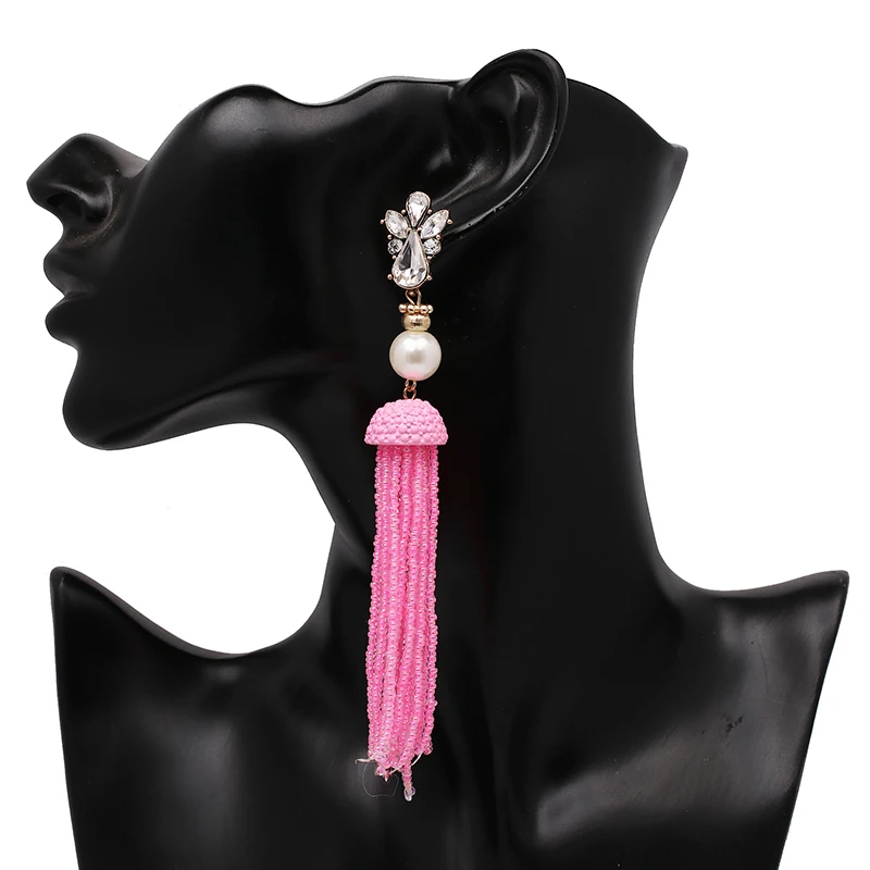 JUJIA 9 COLORS RESIN BEADS TASSEL LONG DANGLE DROP EARRINGS STATEMENT EARRING BEADED TASSEL EARRINGS FRINGED EARRING JEWELRY NHJJ3018