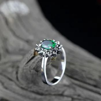 

Vintage Rings Real Pure 925 Sterling Silver Jewelry With Natural Garnet Green Agate Stone Zircon Rings For Women