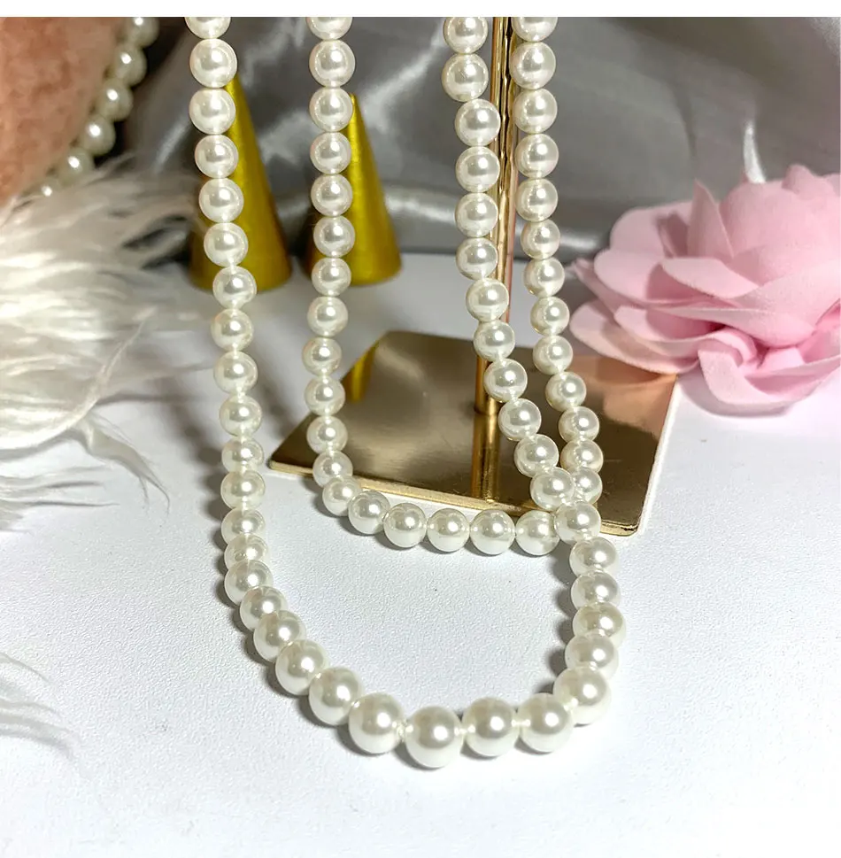 Элегантное серебряное 925 ювелирное классическое темпераментное свадебное ожерелье 6 мм жемчужное кремовое 925 пробы Серебряное двойное ожерелье для женщин