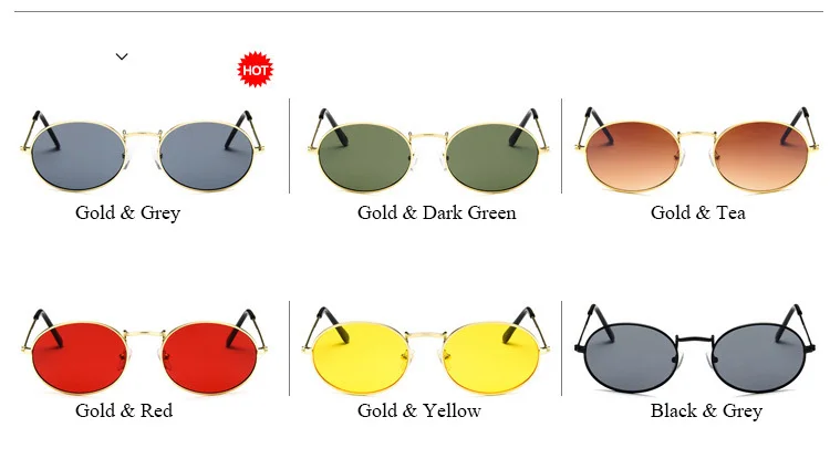 Овальные Солнцезащитные очки, Ретро стиль, для мужчин и женщин, маленькая Ретро металлическая оправа, желтый, красный цвет, винтажные маленькие круглые солнцезащитные очки для женщин и мужчин