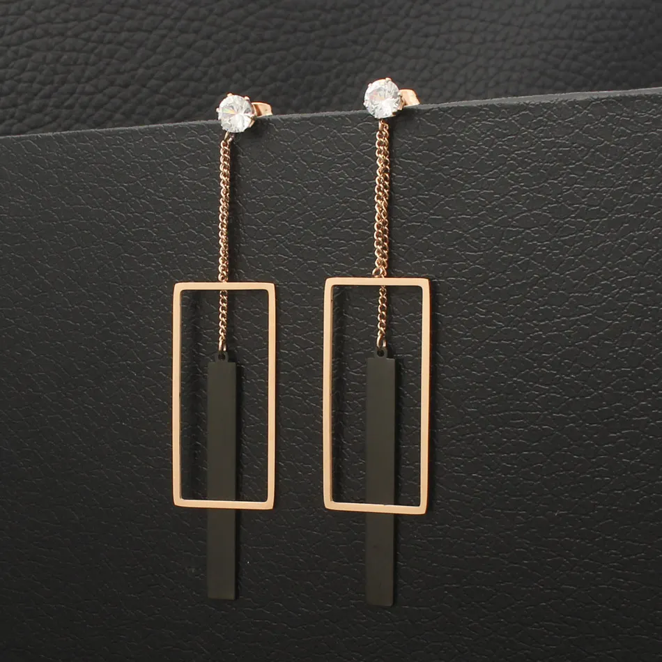 

Newest Fashion Stainless Steel Jewelry Simple Drop Rose Gold Color Earrings Joker Personality For Woman And Girl EEDZBYBA