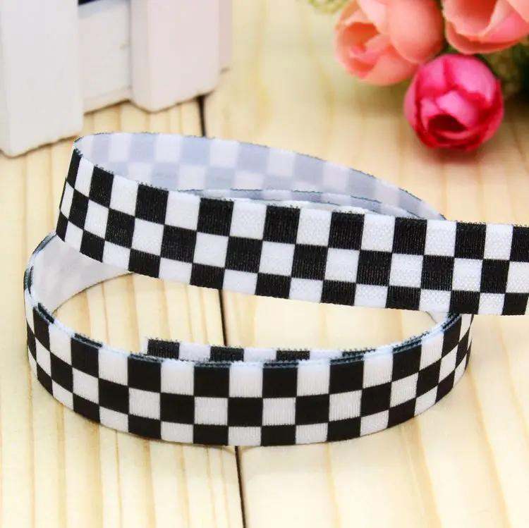 

5/8'' Free shipping Fold Over Elastic FOE plaid printed headband hair band diy decoration wholesale OEM B341