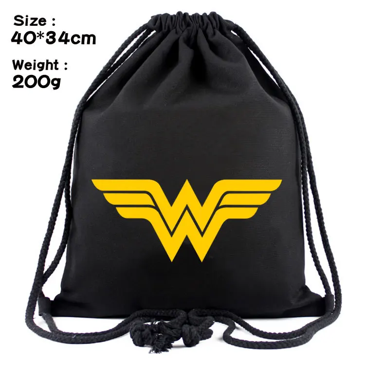 Бэтмен Супермен Дэдпул Wonder Woman Для женщин Bagpack подростков ранцы Для мужчин рюкзаки холст школьная сумка строку мешок Drawstring