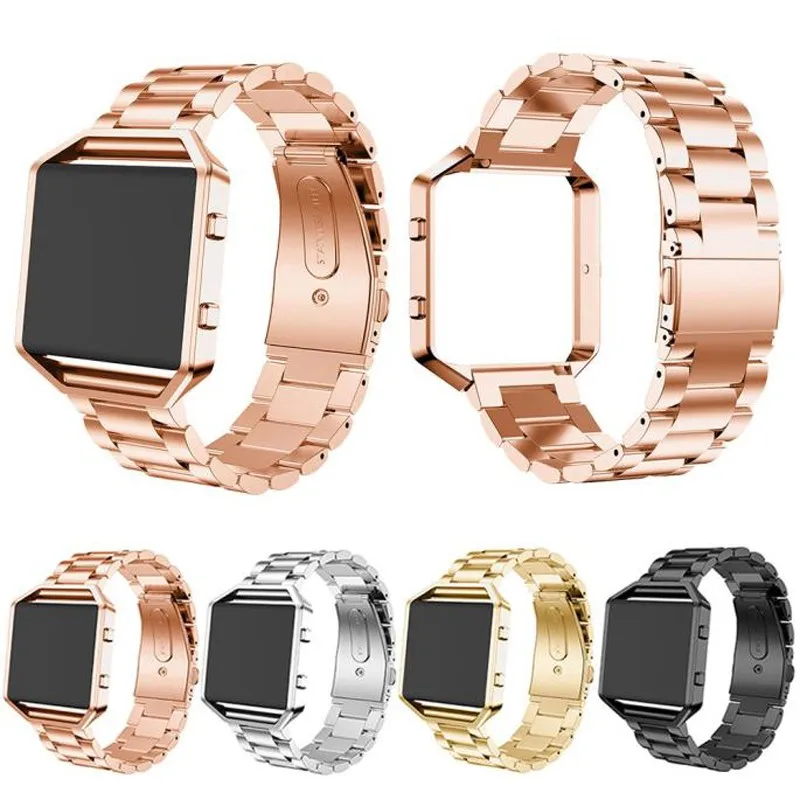 

luxury stainless steel watch band strap +metal frame 2 in 1 for fitbit blaze wristwatch bracelet gold silver black rose gold