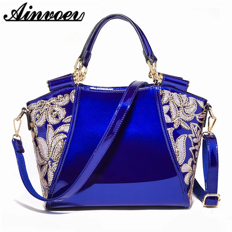 

Ainvoev Smooth PU Leather Luxury Brand Handbags Sequins Paint Bag High Quality Women Embroidered Glossy Shoulder Bags Designer
