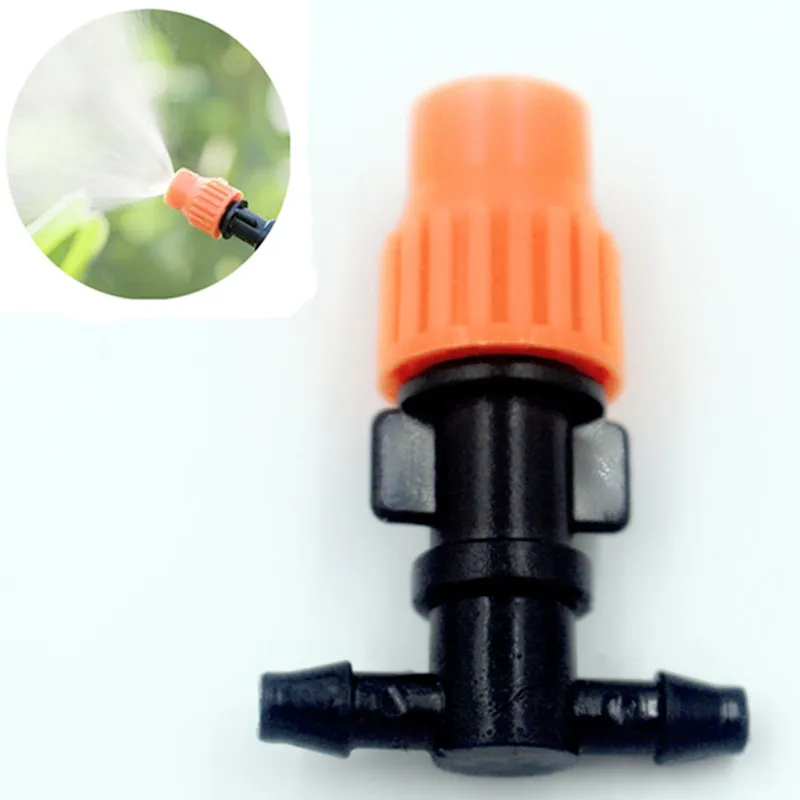 

100pcs Adjustable Mist Sprinkler With 1/4" Barbed Tee For Micro Greenhouse Irrigation Misting Garden Watering Fitting M998