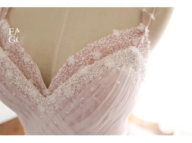 spaghetti straps crystal wedding dress