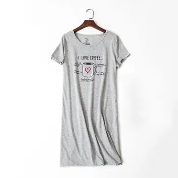 

2020 Summer Female Casual Cartoon Loosen nighty dress Ladies 100% Cotton Nightgown Women Short Sleeve Round collar sleepshirt