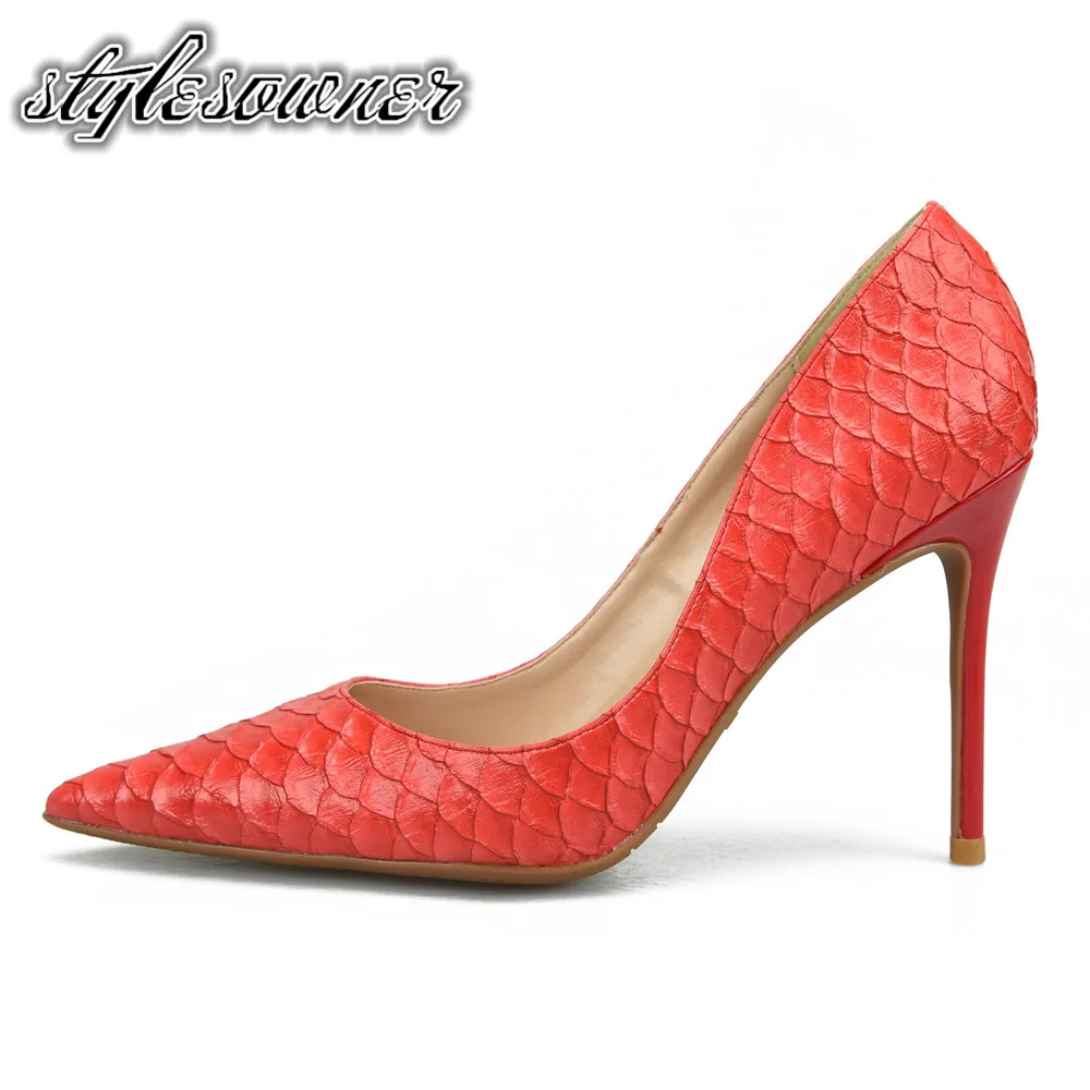 

Stylesowner 2018 Top Quality Snake Skin High Heels 10/8/6cm Woman Pumps Wedding Shoes Lady Sexy Pointed Toe Casual Shoes Large