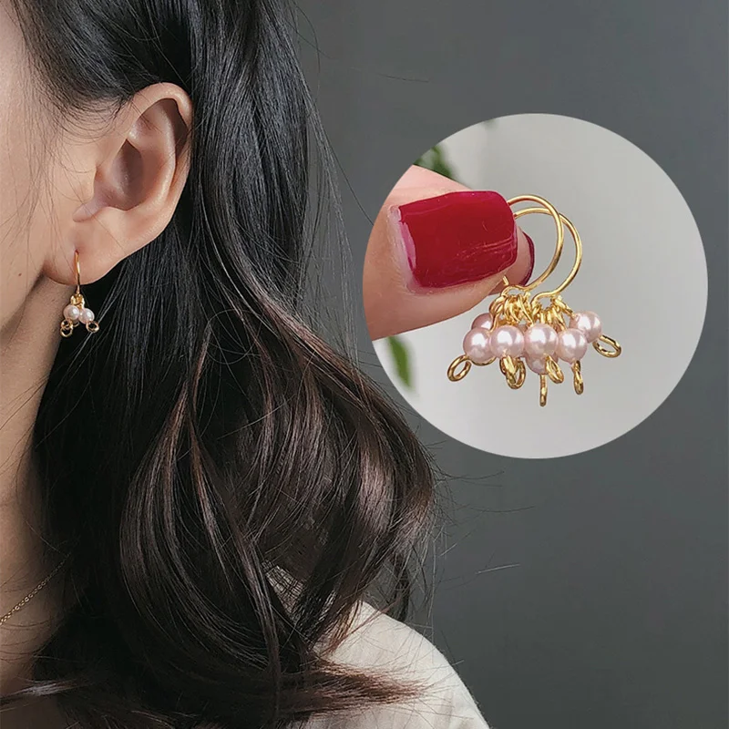 

2019 New Handmade Ladies Chic Mini Small Gold Hoop Earrings With 4 Purple Pearls Tassel Pendant Korean Fashion Earring Jewelry
