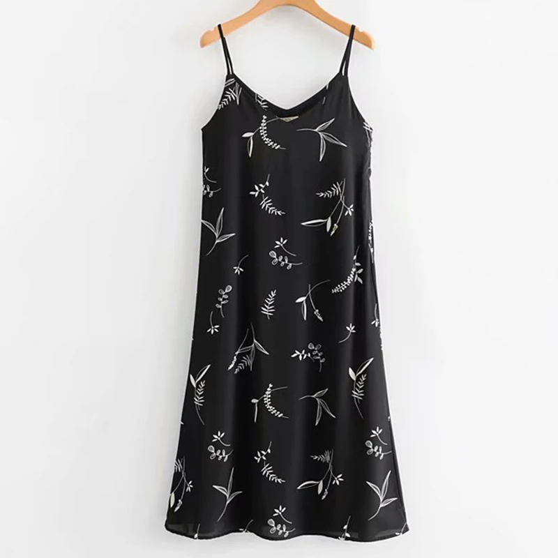 

Women's Clothing Dress 2019 Polyester V-Neck Leaf Print Strap Dress Ms Summer Street Slim Fit Stylish Temperament Clothing