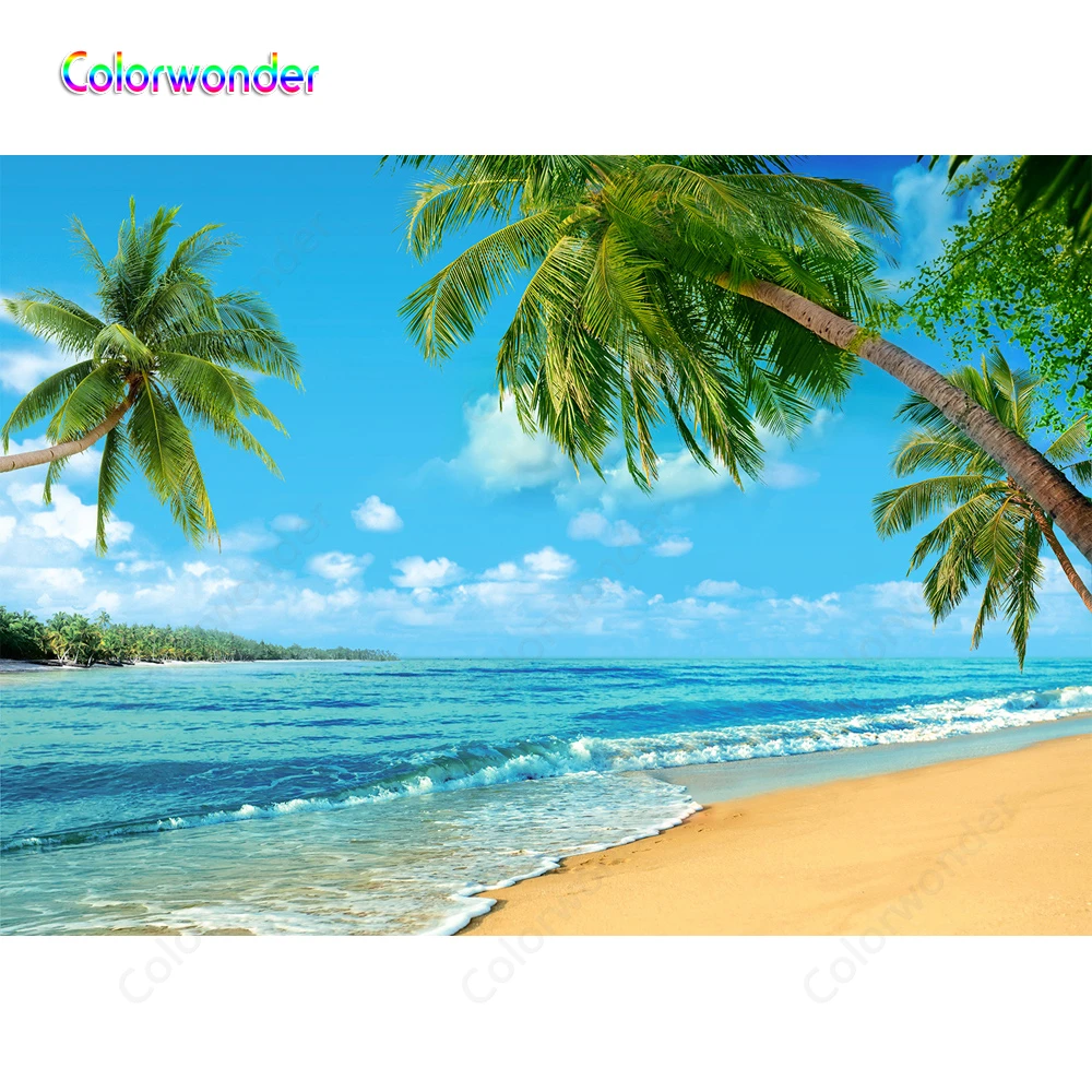 photo Natural Beach Background Photos backgrounds for photography natural beach scenery green palm trees clear water with golden sand backdrops for photo booth studio