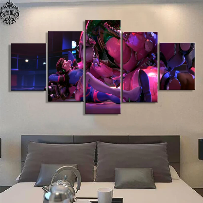 

Painting Game Poster 5 Panel Overwatch D.VA Canvas Pictures Home Decor Canvas Printed Wall Art Cuadros Print Decoration Artwork