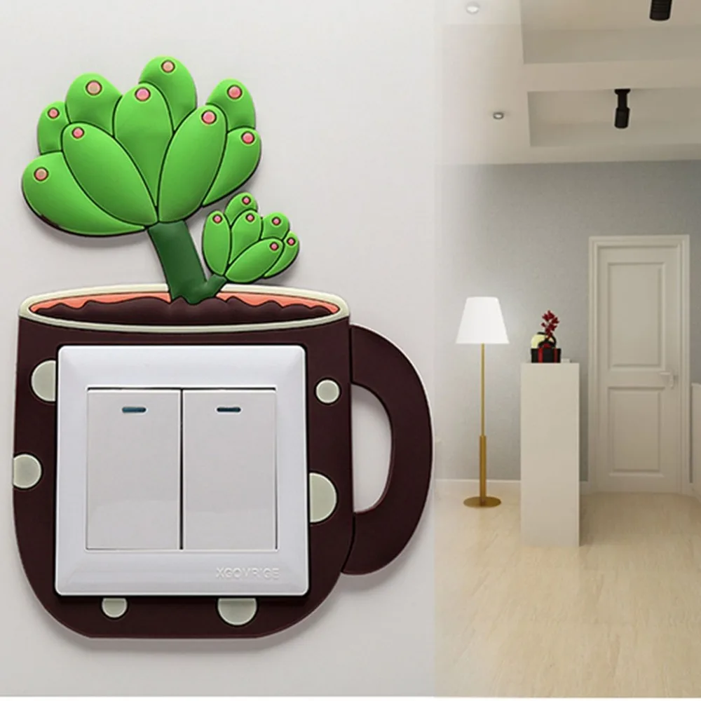 

Wall Sticker DIY Stickers Cute Cartoon 3D Cactus Fluorescent Wall Silicone On-off Switch Stickers Kids Luminous Light Switch Out