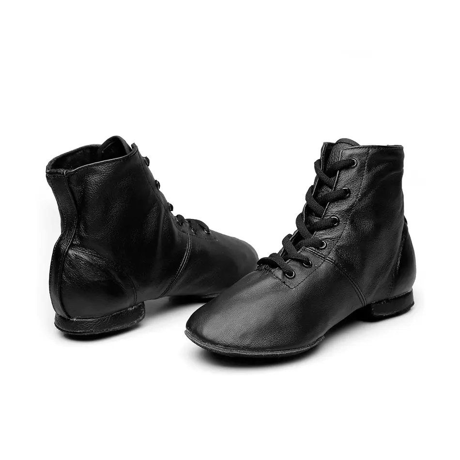 MSAMX/Танцевальная обувь из натуральной кожи для мальчиков и девочек; балетная обувь с высоким берцем для детей; ботинки на шнуровке; P120 - Цвет: Black