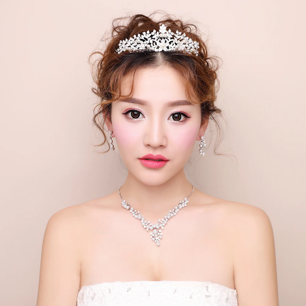 Korean Wedding Jewelry Sets Simulated Pearls Rhinestone Brides Bridal