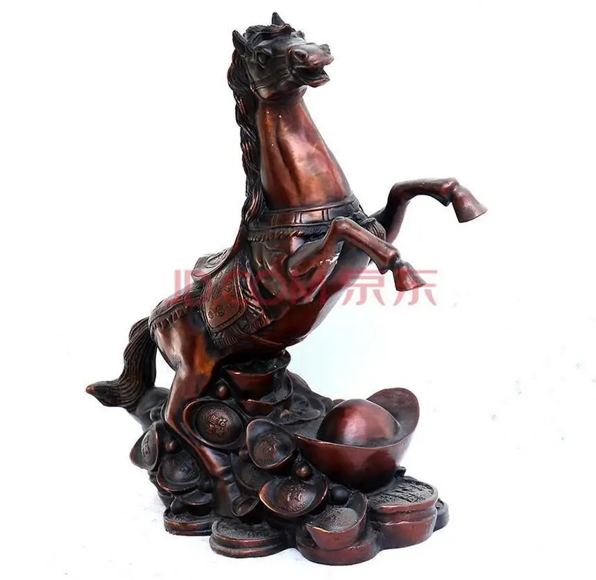 

Folk Chinese Old Bronze Copper Wealth Coin YuanBao Up Horse Statue Sculpture