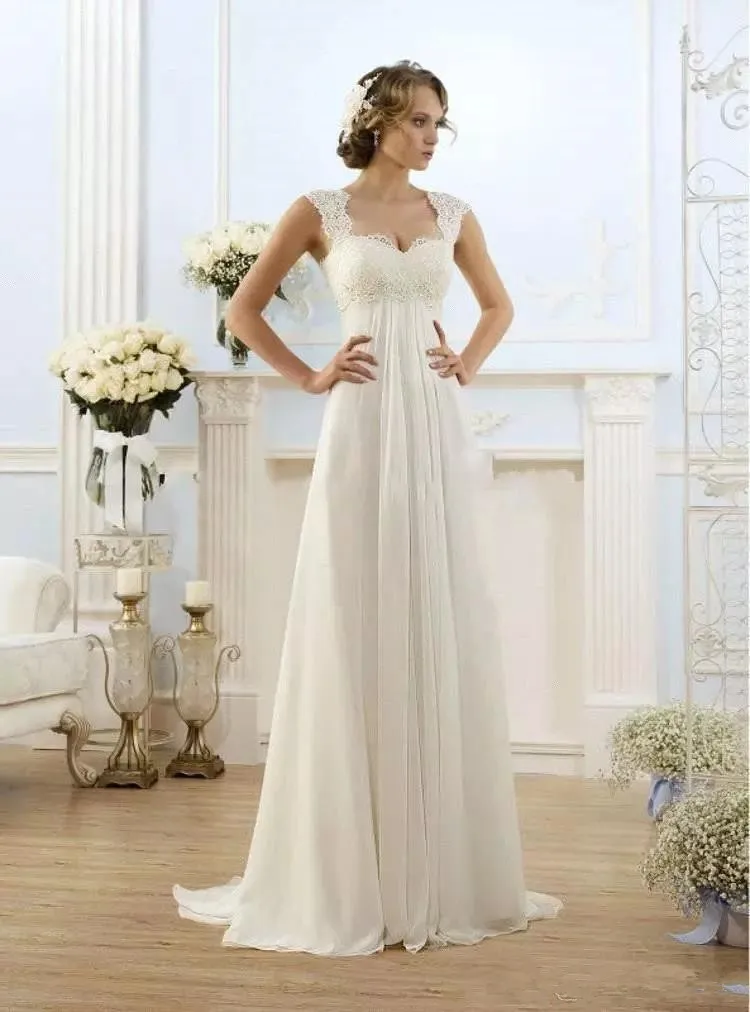 

2019 Empire Bohemian Wedding Dresses Cheap bridal Gown Keyhole Lace Up Backless Chiffon Summer Beach Pregnant wedding dress