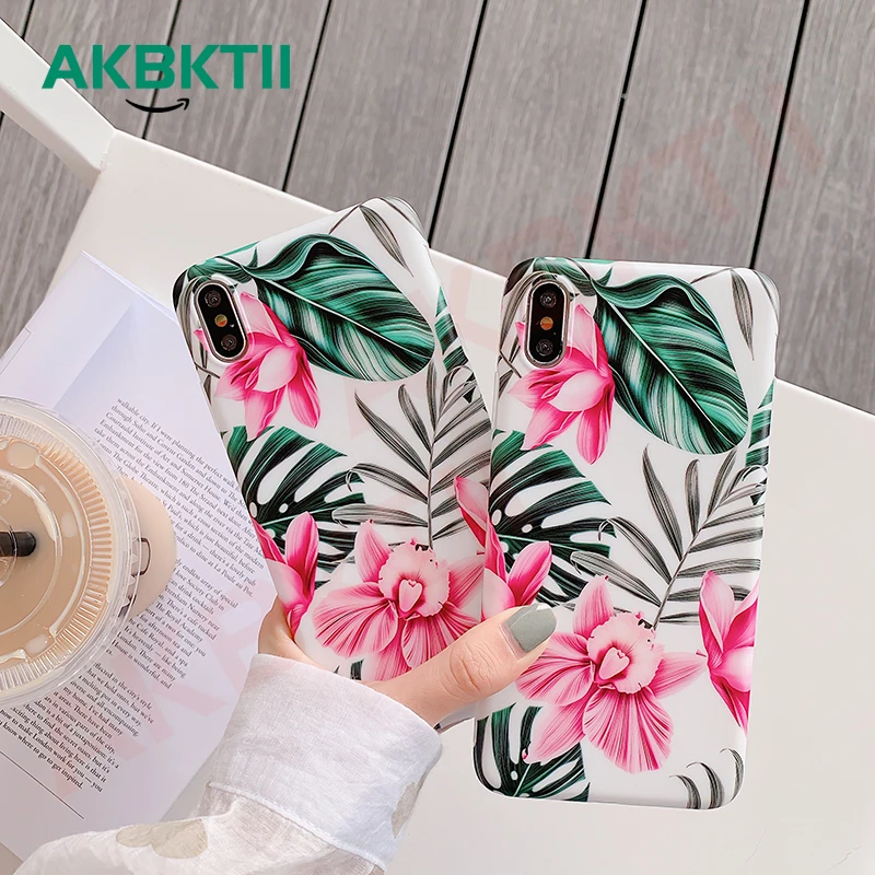 

AKBKTII Luxury 3D Flower Pattern case for iPhone 7 case 8 6 6s Plus Flora Fundas for iPhone X XS Max XR soft TPU silicone Case