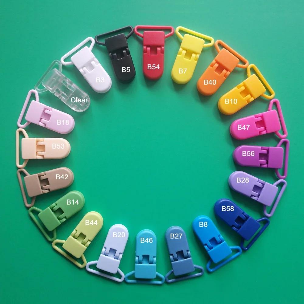 

Sutoyuen 100pcs 25MM Mix 20 Colors Eco-Friendly Plastic Pacifier Holder Toy Clips Baby Dummy Bib Soother Clip Suspender Clips